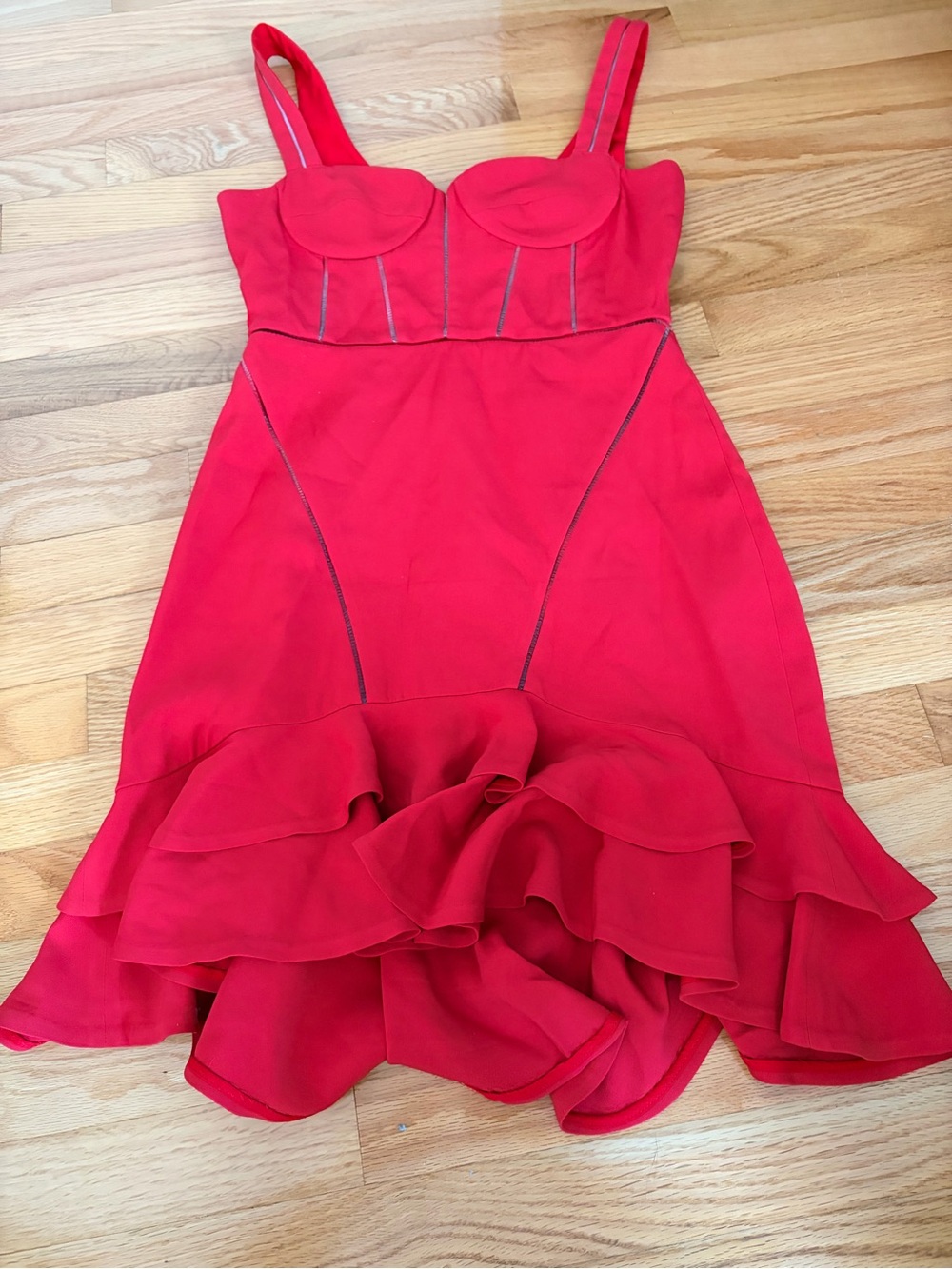 Jonathan Simkhai Red Bustier High-Low Ruffle Dress